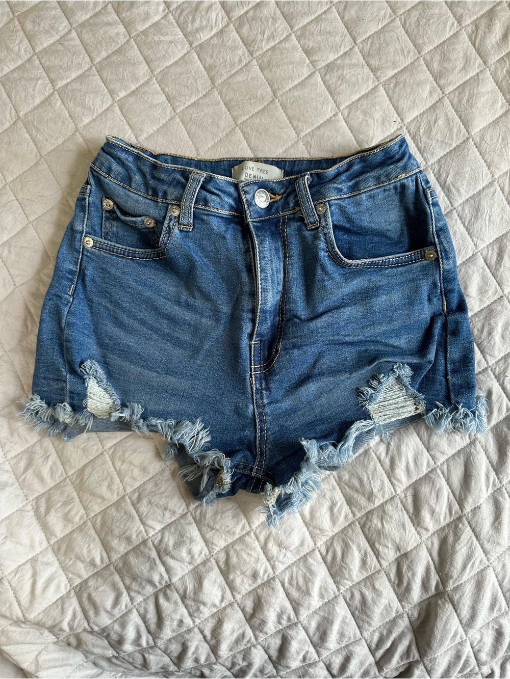 Denim Distressed High-Rise Jean Shorts - Blue